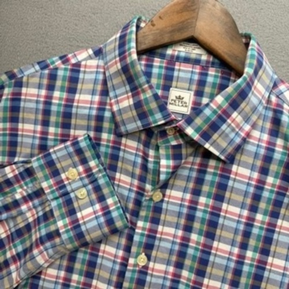 Peter Millar Crown Sport Button Down Shirt Plaid XL Multicolor Stretch Preppy